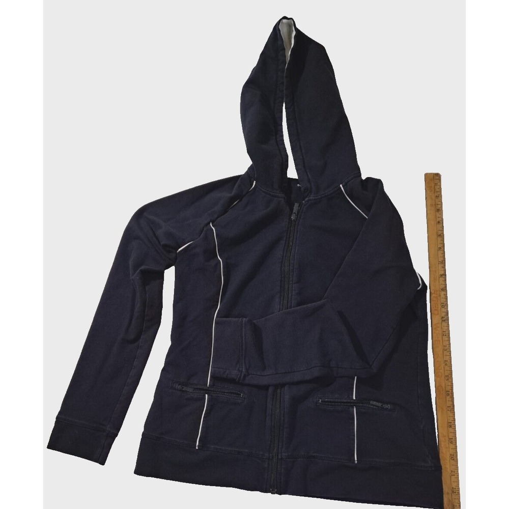 Nautica Yoga Womens Navy Blue Full Zip Hoodie Contrast Piping Jacket Size L